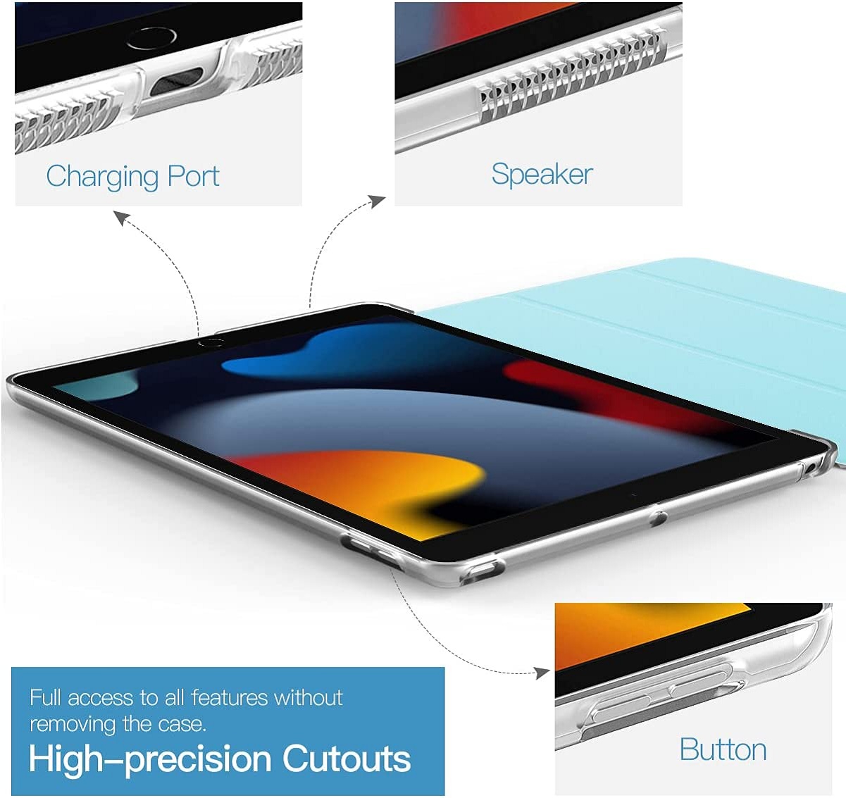 Slim Lightweight Smart Shell Cover with clear hard PC Back Protector for iPad 